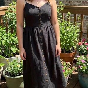 H&M Black Button-Front Midi Dress Strappy Sleeveless V-Neck Size 6